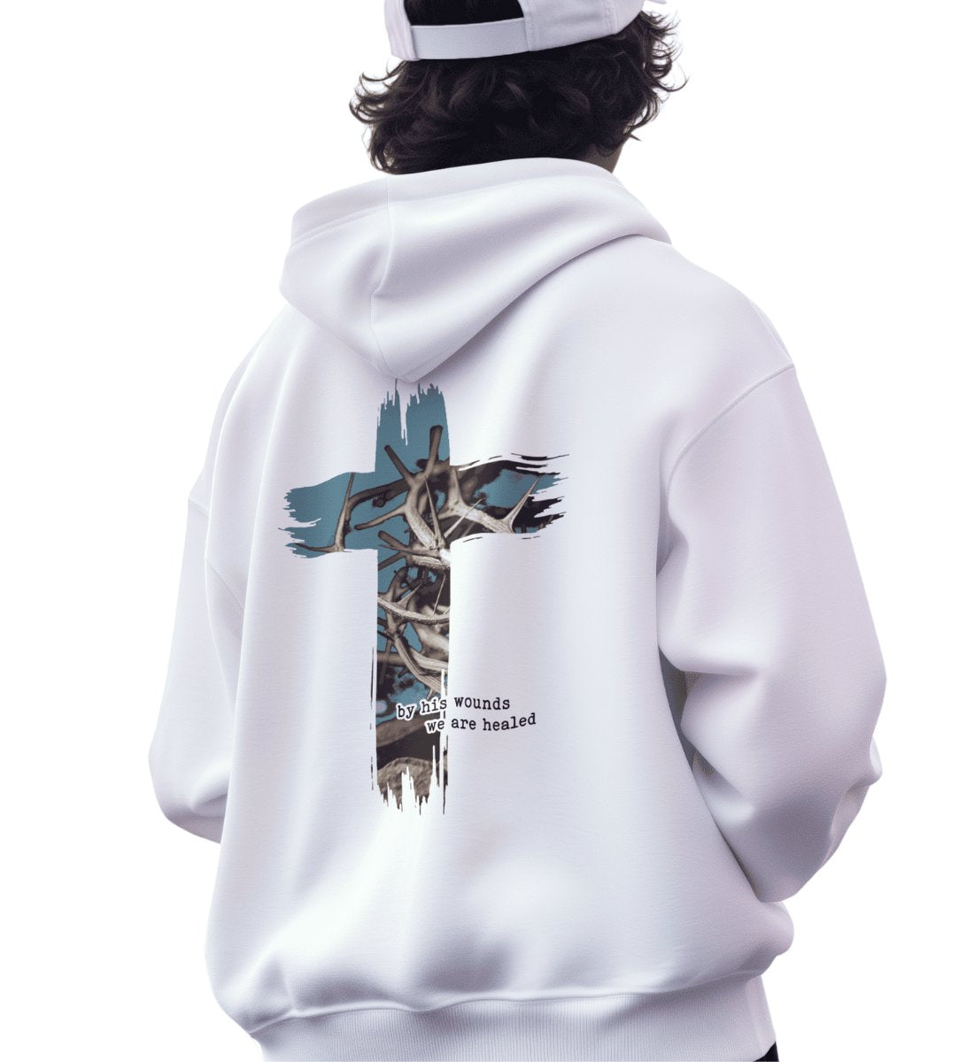 HEALED BY HIS WOUNDS STREETWEAR OVERSIZED HOODIE BACKPRINT Slammer Oversize Hoodie 2.0 ST/ST Shirtee Weiß XS