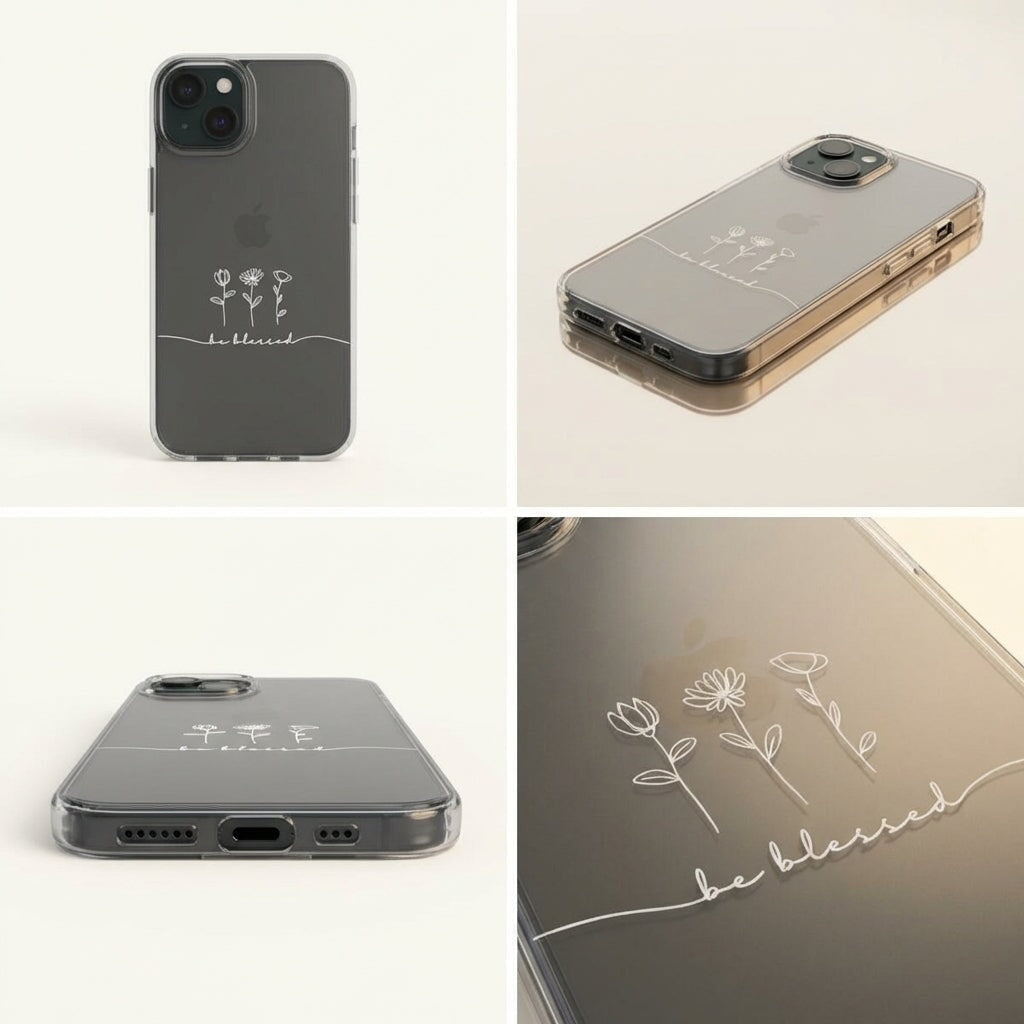 BE BLESSED transparente Handyhülle mit weißem Druck Tech Accessories Podbase 