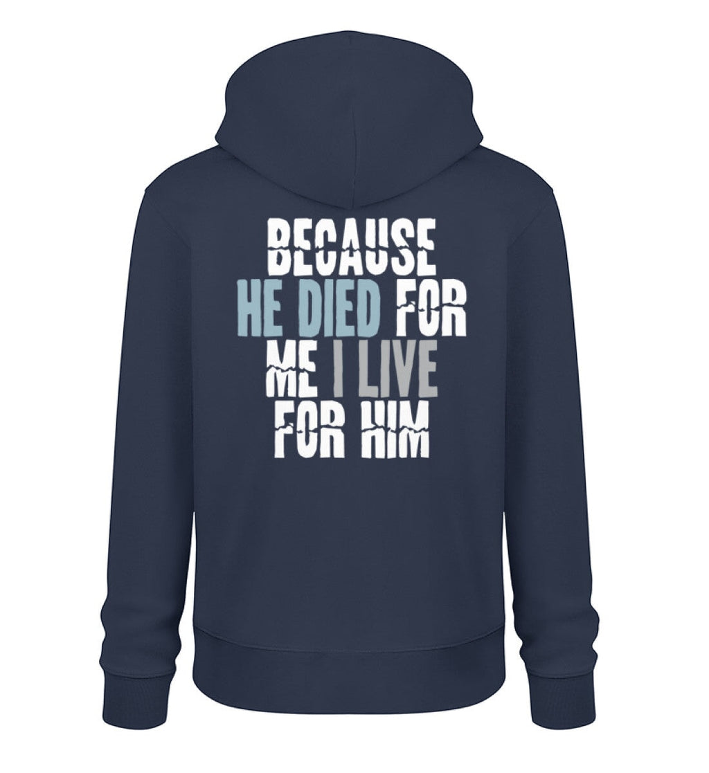 BECAUSE HE DIED STREETWEAR HOODIE BACKPRINT Cruiser Hoodie 2.0 ST/ST Shirtee Dunkelblau S 