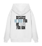 BECAUSE HE DIED STREETWEAR OVERSIZED HOODIE BACKPRINT - Unisex Oversized Organic Hoodie 2.0 Slammer Oversize Hoodie 2.0 ST/ST Shirtee White XS 