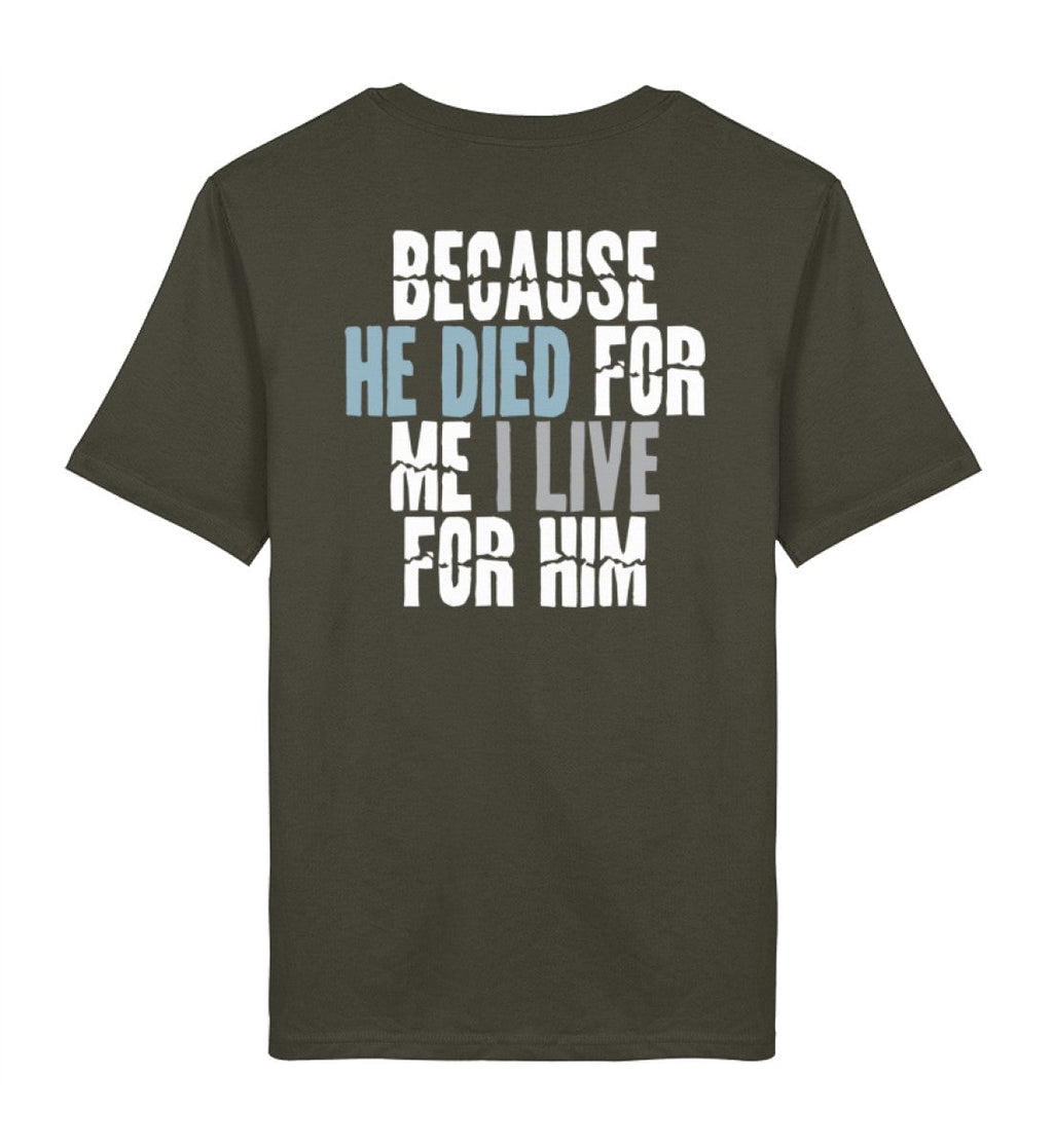 BECAUSE HE DIED STREETWEAR SHIRT BACKPRINT Creator T-Shirt 2.0 ST/ST Shirtee Erdfarben XS 