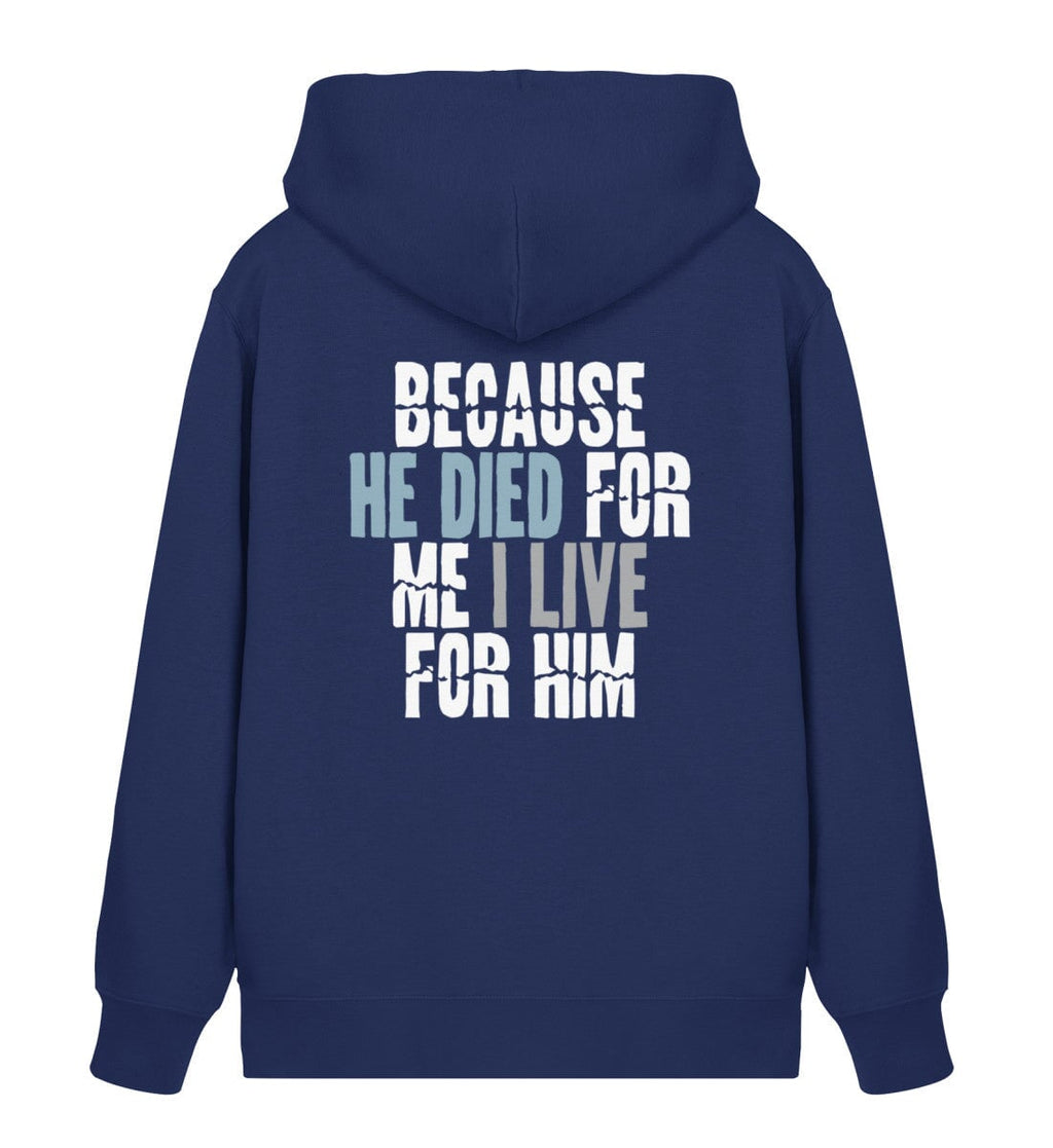 BECAUSE HE DIED STREETWEAR ZIPPER BACKPRINT - Unisex Organic Zipper 2.0 ST/ST Connector Zipper 2.0 ST/ST Shirtee French Navy XS 