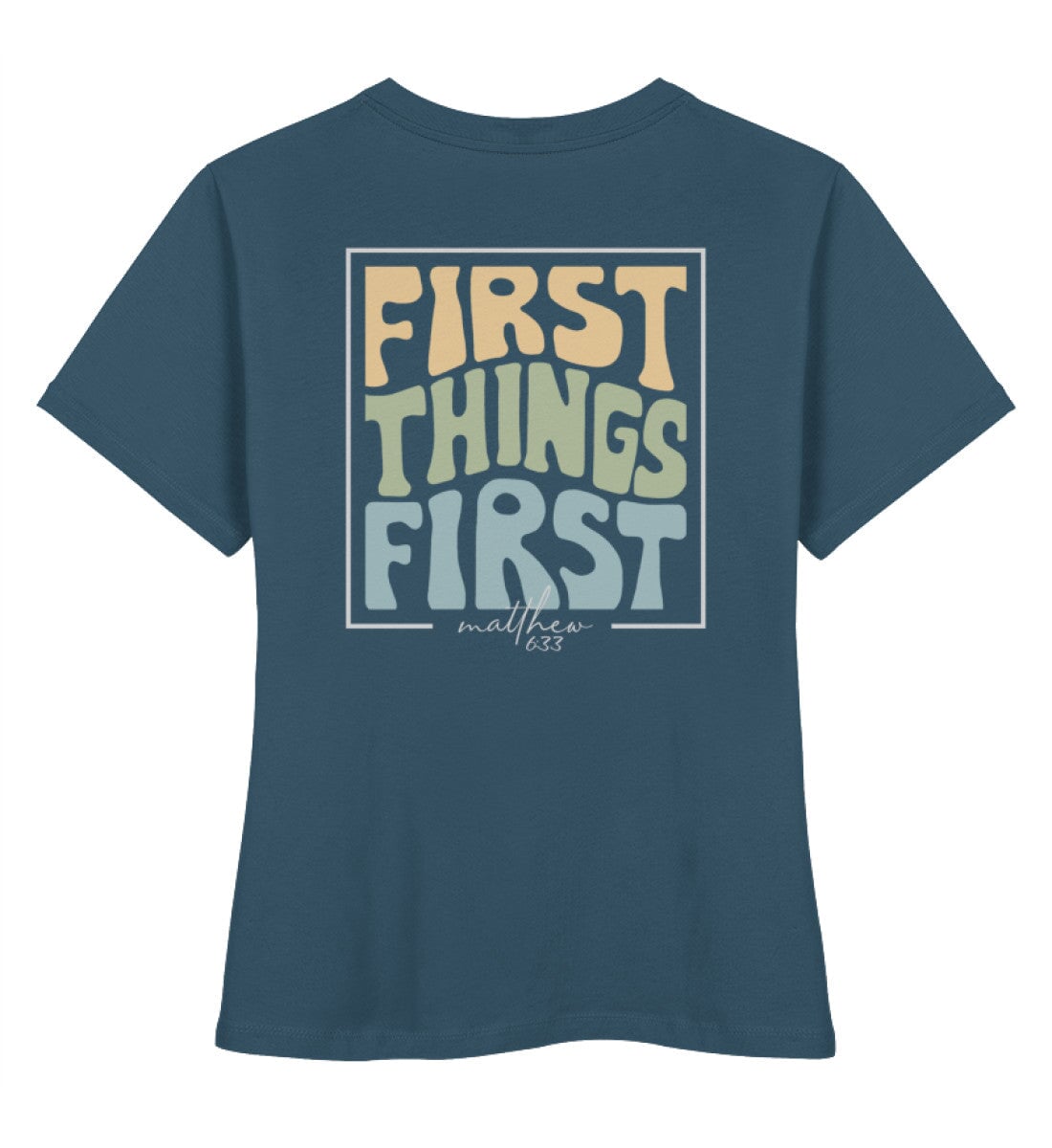 FIRST THINGS FIRST STREETWEAR FRAUEN SHIRT BACKPRINT Stella Muser Shirt ST/ST Shirtee Schieferblau XS 