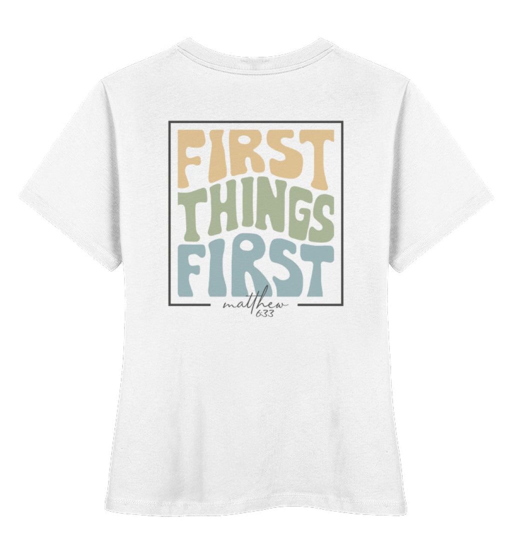 FIRST THINGS FIRST STREETWEAR FRAUEN SHIRT BACKPRINT Stella Muser Shirt ST/ST Shirtee Weiß XS 