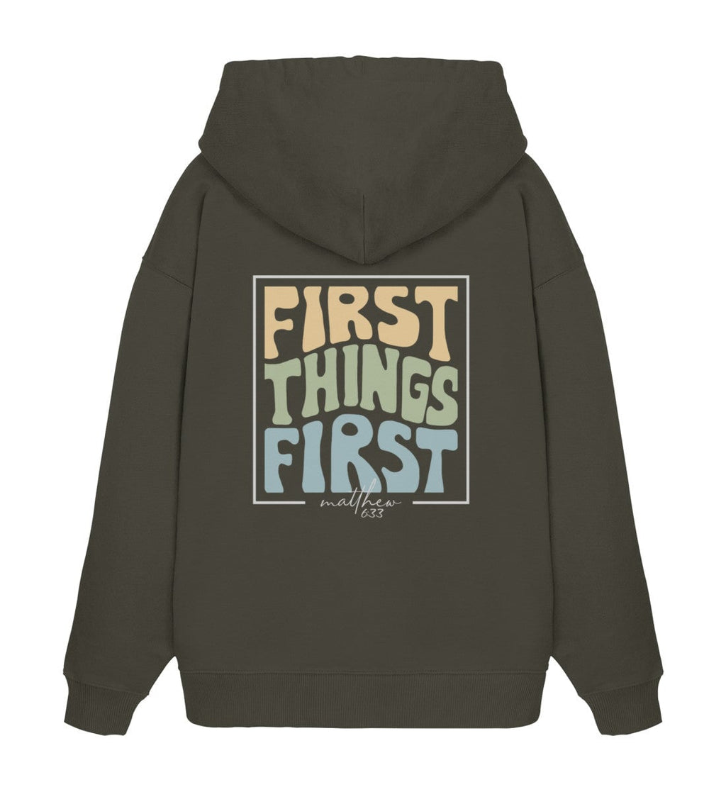FIRST THINGS FIRST STREETWEAR OVERSIZED HOODIE BACKPRINT - Unisex Oversized Organic Hoodie 2.0 Slammer Oversize Hoodie 2.0 ST/ST Shirtee Khaki XS 