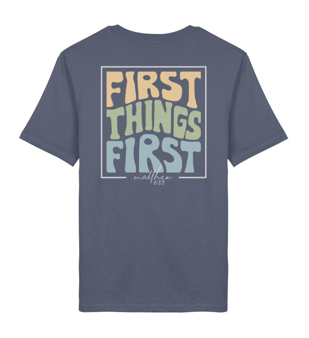 FIRST THINGS FIRST STREETWEAR SHIRT BACKPRINT - Herren Premium Organic Shirt 2.0 ST/ST Creator T-Shirt 2.0 ST/ST Shirtee Dark Heather Blue XS 