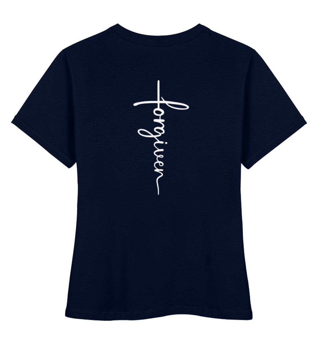 FORGIVEN CROSS FRAUEN SHIRT BACKPRINT - Damen Premium Organic Shirt Stella Muser Shirt ST/ST Shirtee French Navy XS 