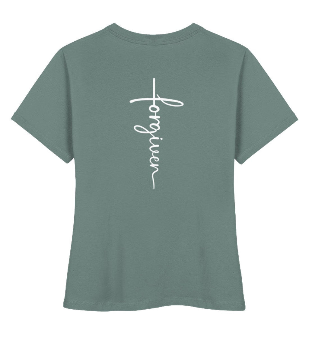 FORGIVEN CROSS FRAUEN SHIRT BACKPRINT - Damen Premium Organic Shirt Stella Muser Shirt ST/ST Shirtee Green Bay XS 