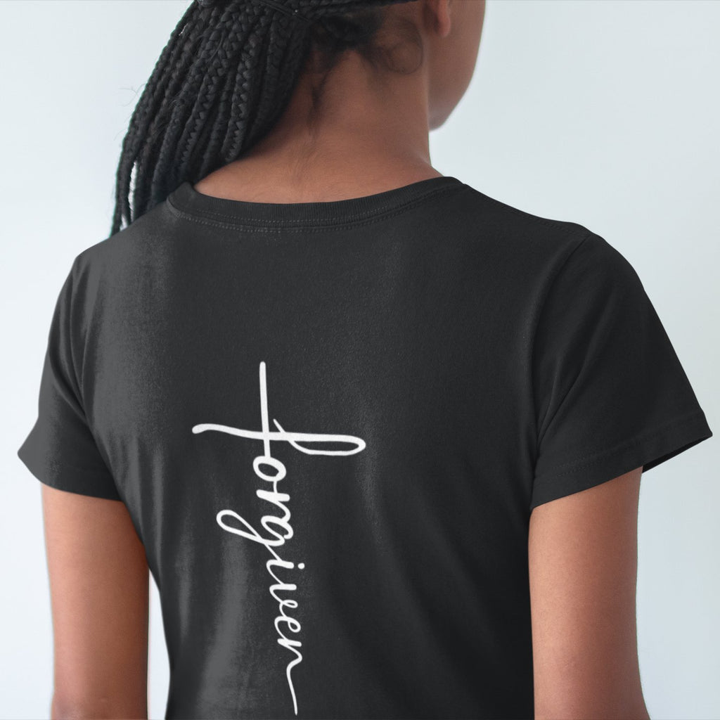 FORGIVEN CROSS FRAUEN SHIRT BACKPRINT Stella Muser Shirt ST/ST Shirtee 