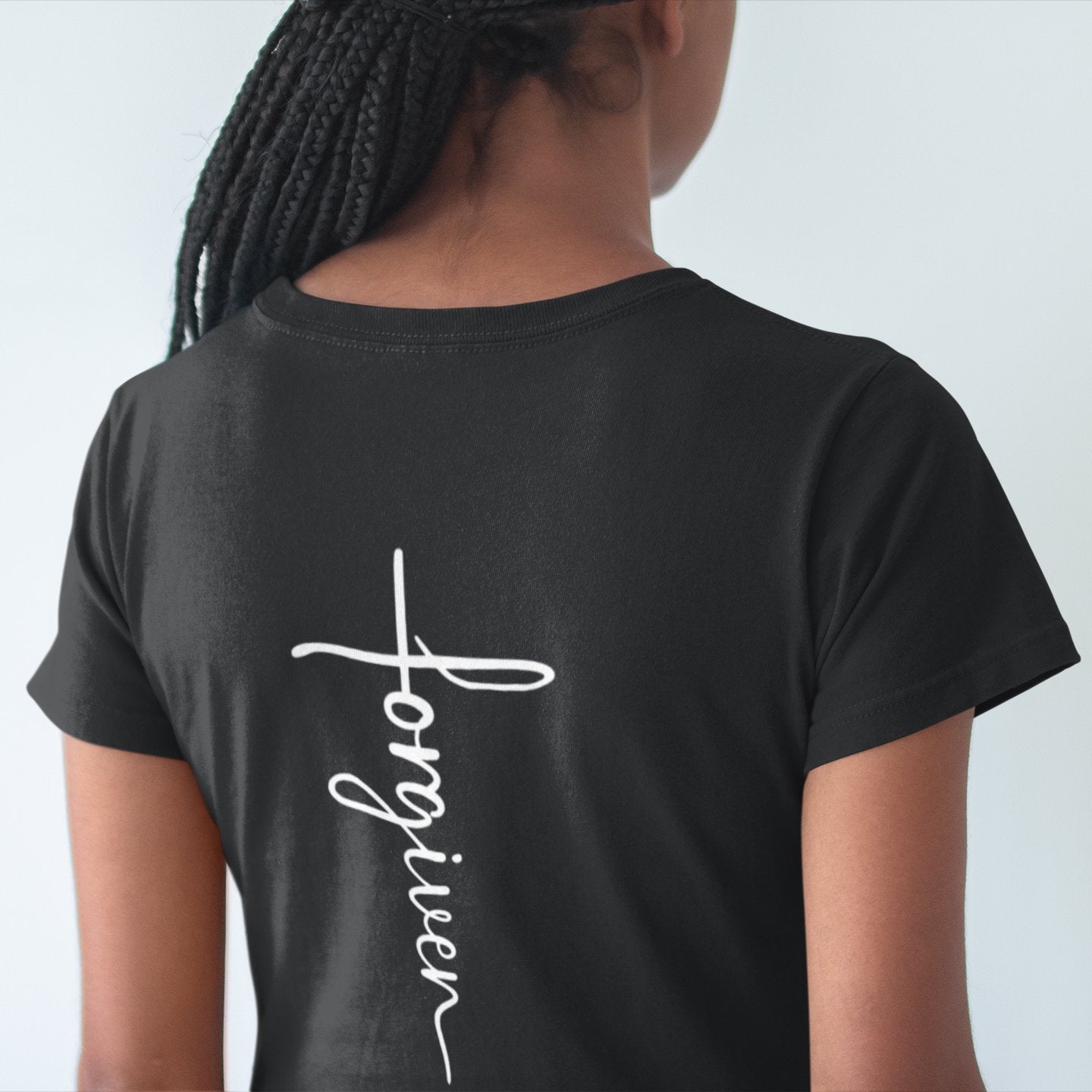 FORGIVEN CROSS FRAUEN SHIRT BACKPRINT Stella Muser Shirt ST/ST Shirtee 