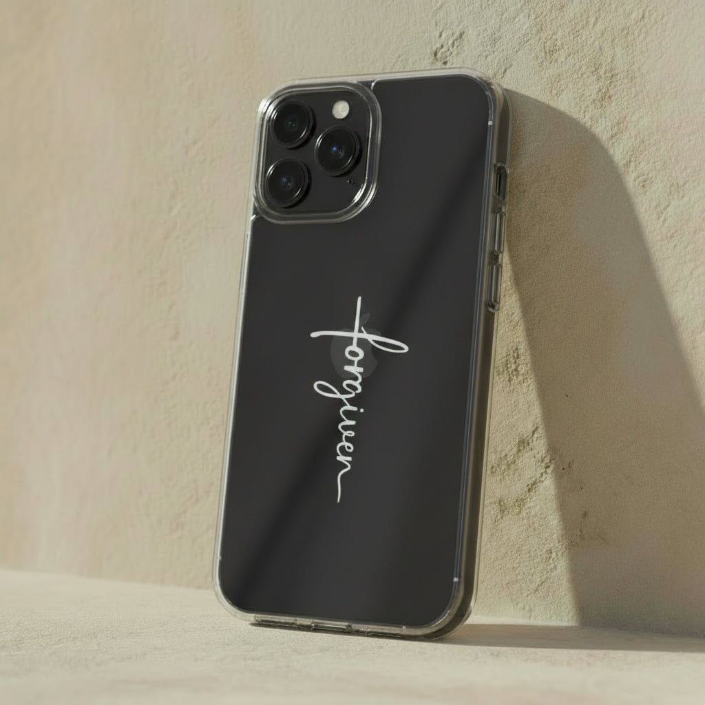 FORGIVEN transparente Handyhülle mit weißem Druck Tech Accessories Podbase 