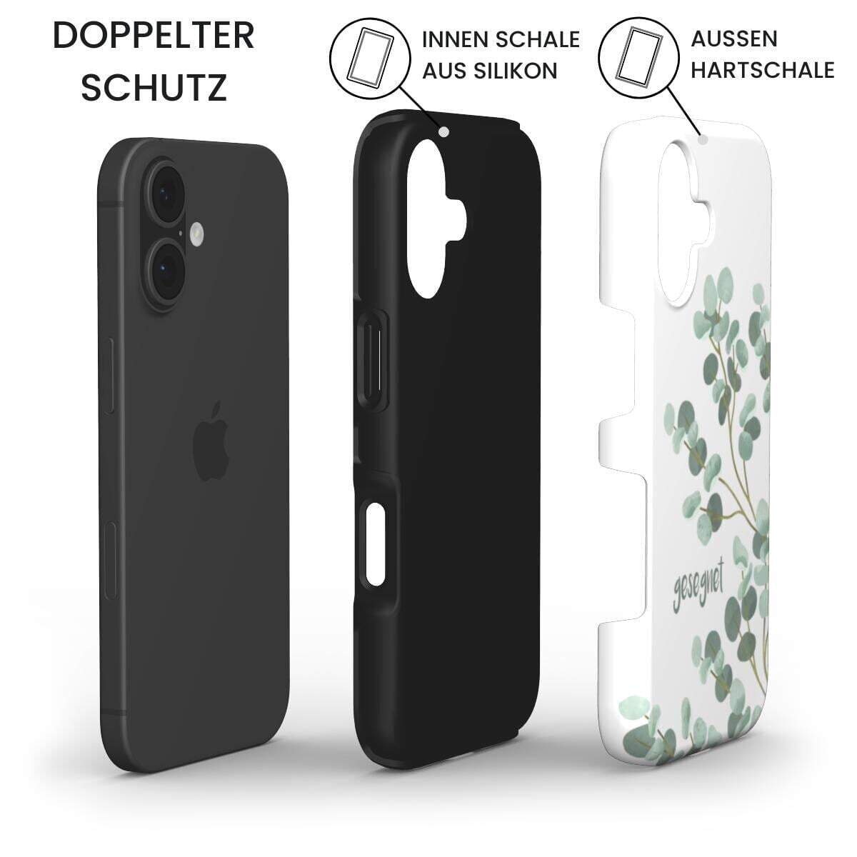 GESEGNET Handyhülle Vorder- und Rückseite - stoßfeste iPhone-Schutzhülle schwarz