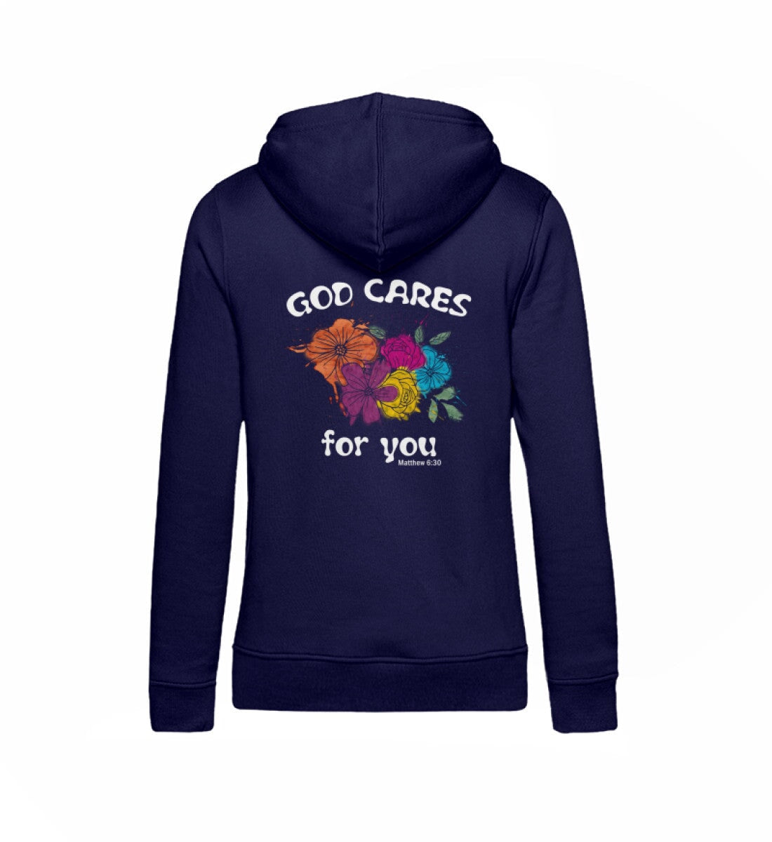 GOD CARES STREETWEAR FRAUEN HOODIE BACKPRINT Damen Organic Hoodie B&C Shirtee Dunkelblau XS 