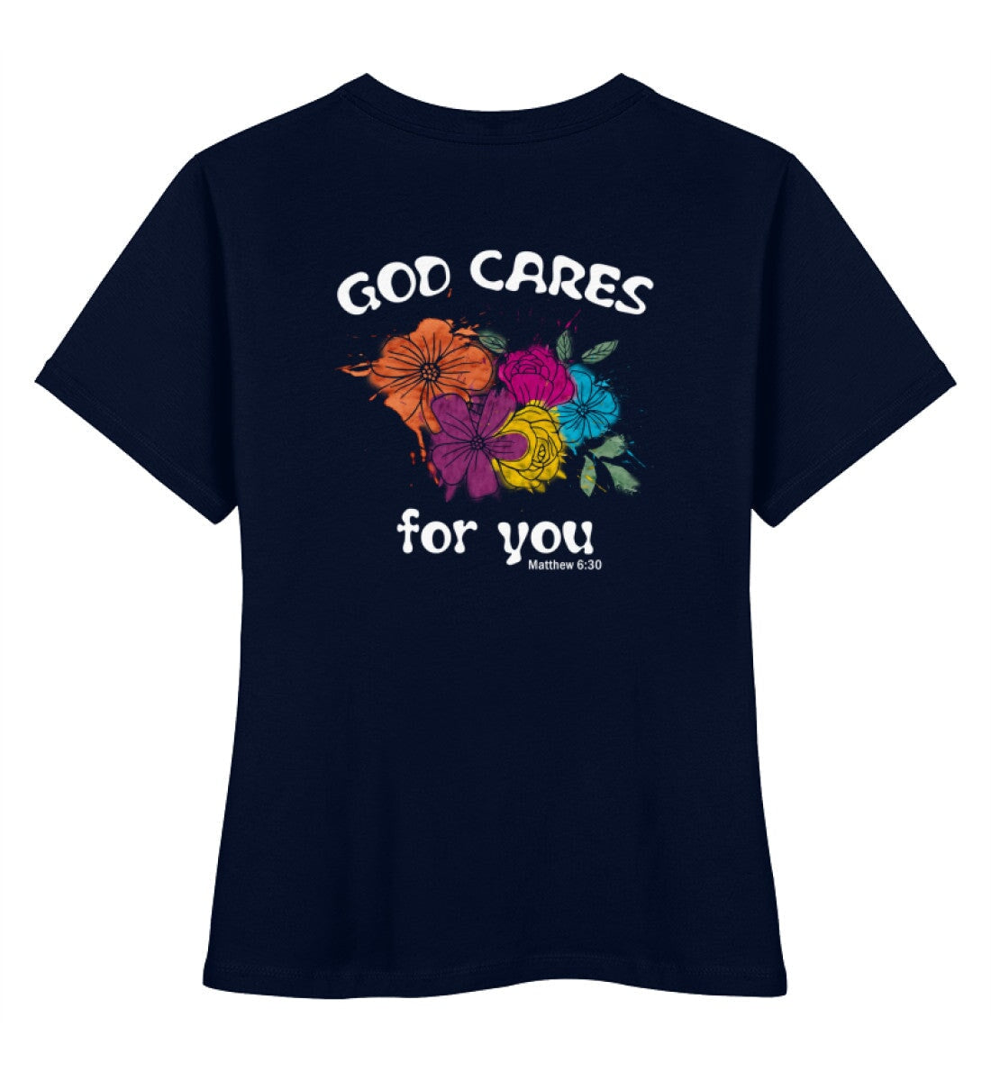 GOD CARES STREETWEAR FRAUEN SHIRT BACKPRINT Stella Muser Shirt ST/ST Shirtee Dunkelblau XS 