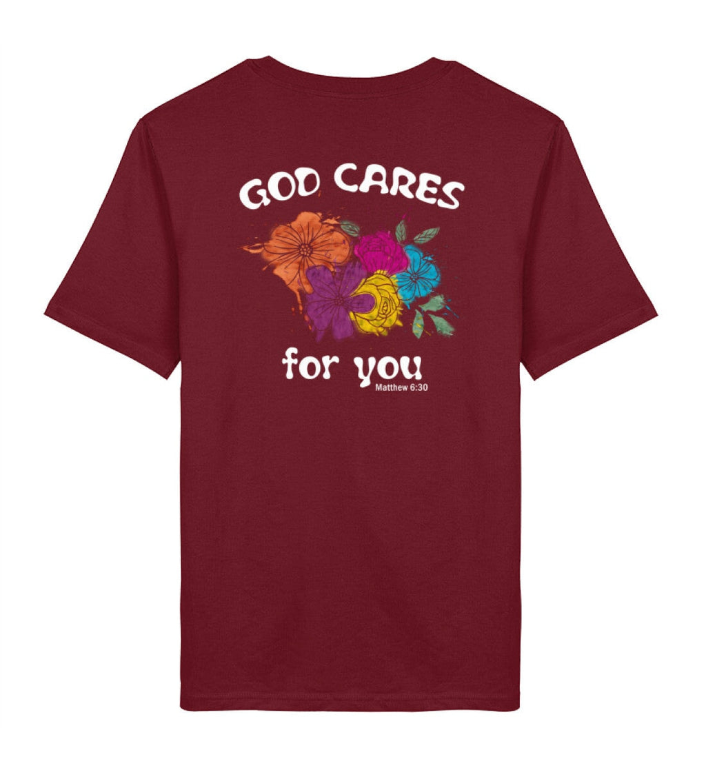GOD CARES STREETWEAR SHIRT BACKPRINT Creator T-Shirt 2.0 ST/ST Shirtee Burgund XS 