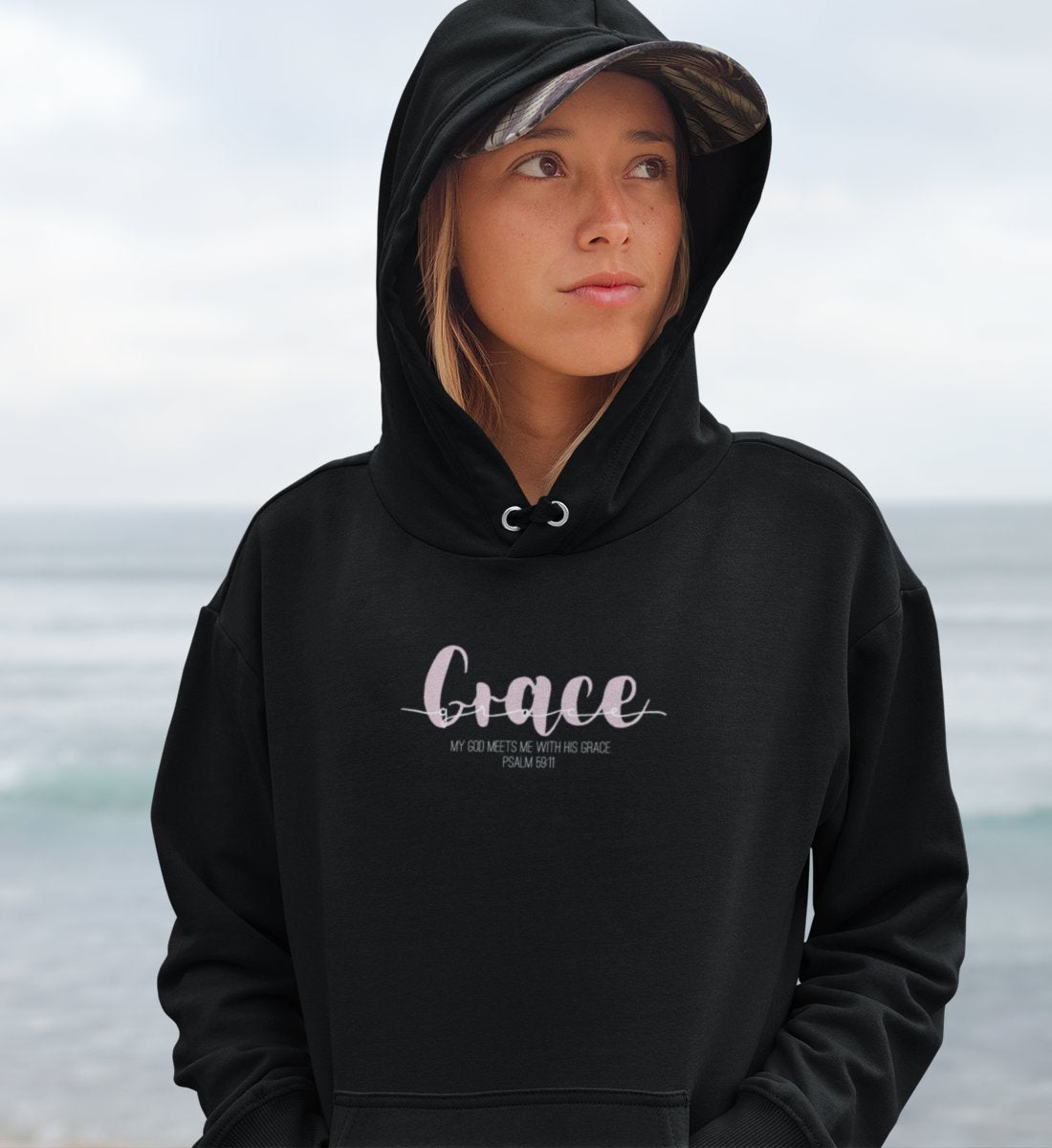 GOD'S GRACE FRAUEN HOODIE PINK Damen Organic Hoodie B&C Shirtee 