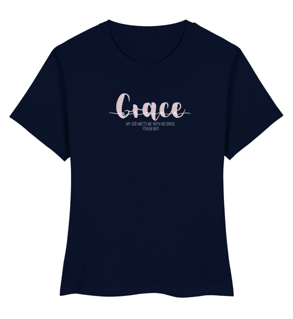 GOD's GRACE FRAUEN SHIRT rosa - Damen Premium Organic Shirt Stella Muser Shirt ST/ST Shirtee French Navy XS 