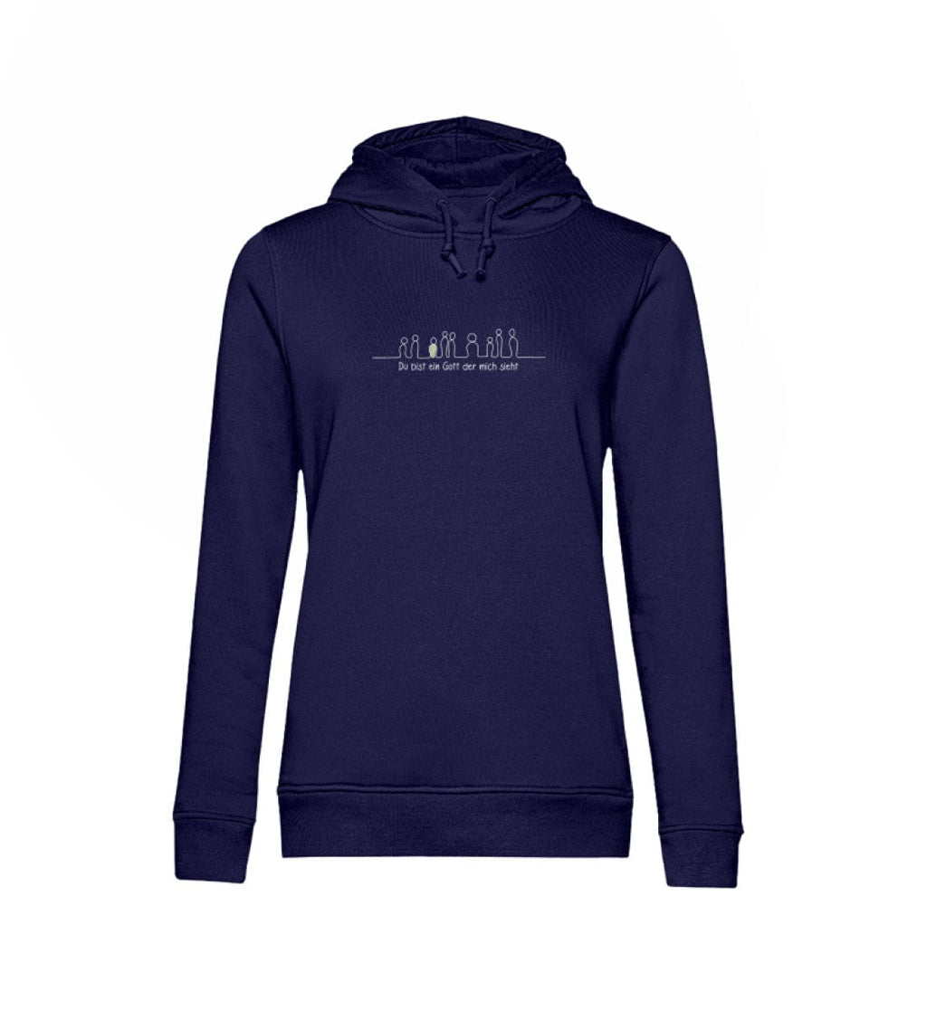GOTT SIEHT MICH FRAUEN HOODIE Damen Organic Hoodie B&C Shirtee Dunkelblau XS 