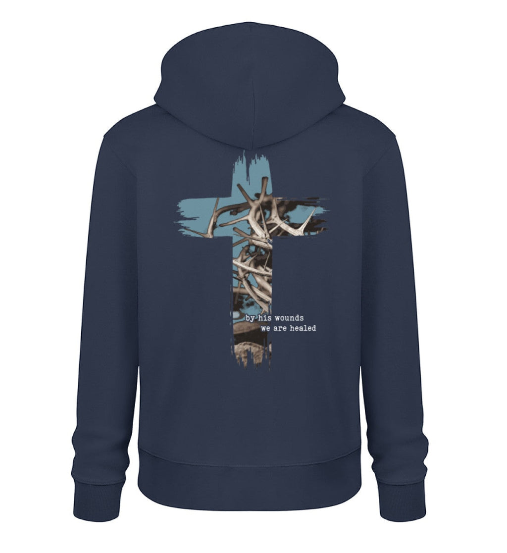 HEALED BY HIS WOUNDS STREETWEAR HOODIE BACKPRINT - Unisex Organic Hoodie 2.0 ST/ST Cruiser Hoodie 2.0 ST/ST Shirtee French Navy XS 