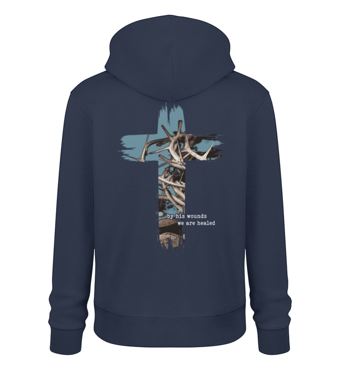 HEALED BY HIS WOUNDS STREETWEAR HOODIE BACKPRINT - Unisex Organic Hoodie 2.0 ST/ST Cruiser Hoodie 2.0 ST/ST Shirtee French Navy XS 