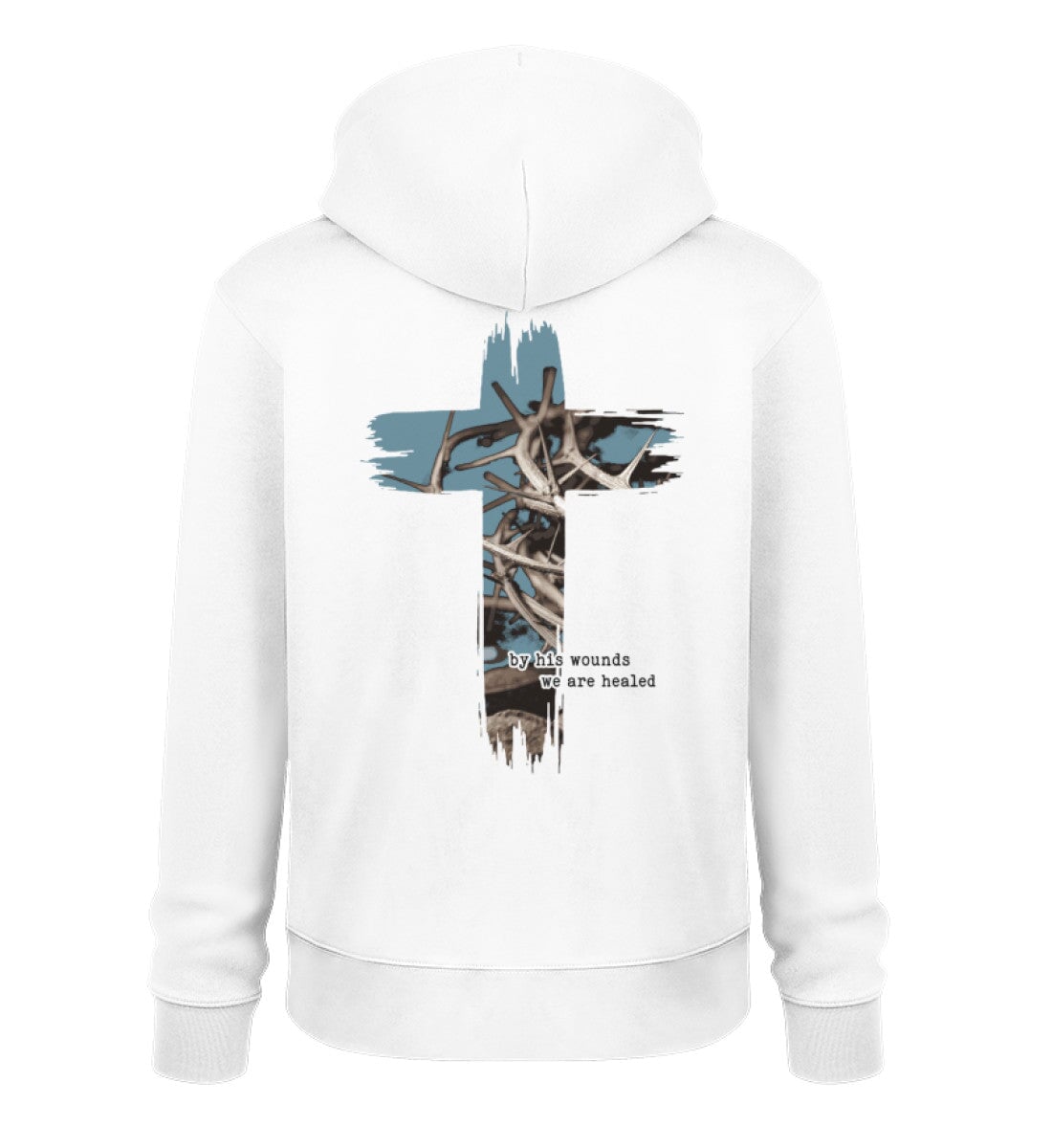 HEALED BY HIS WOUNDS STREETWEAR HOODIE BACKPRINT - Unisex Organic Hoodie 2.0 ST/ST Cruiser Hoodie 2.0 ST/ST Shirtee White S 