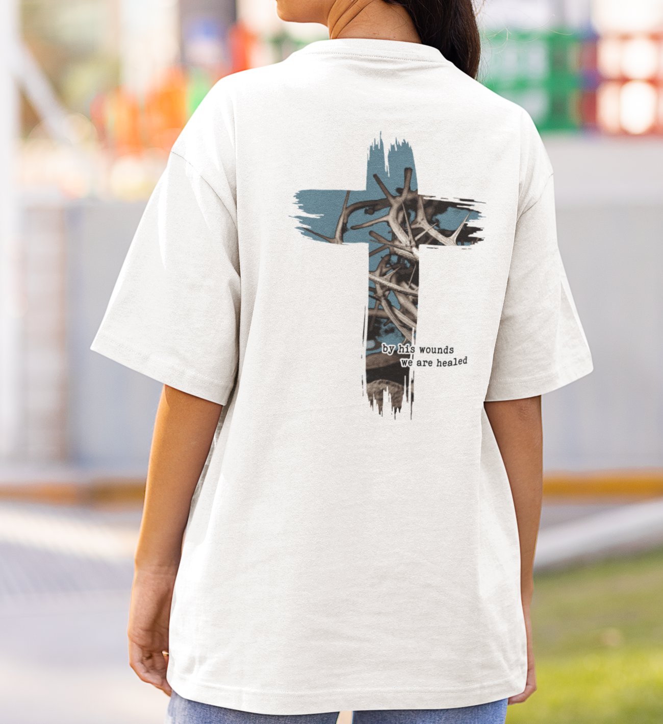 HEALED BY HIS WOUNDS STREETWEAR OVERSIZED SHIRT BACKPRINT Blaster Oversized Shirt ST/ST Shirtee 