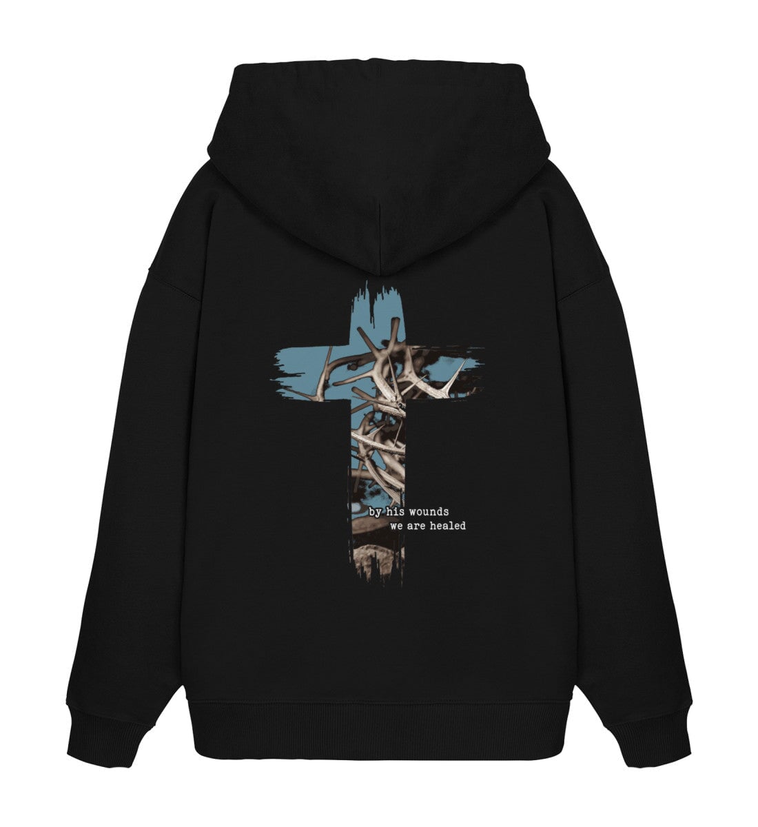 HEALED BY HIS WOUNDS STREETWEAR OVERSIZED SHIRT BACKPRINT - Unisex Oversized Organic Hoodie 2.0 Slammer Oversize Hoodie 2.0 ST/ST Shirtee Black XS 