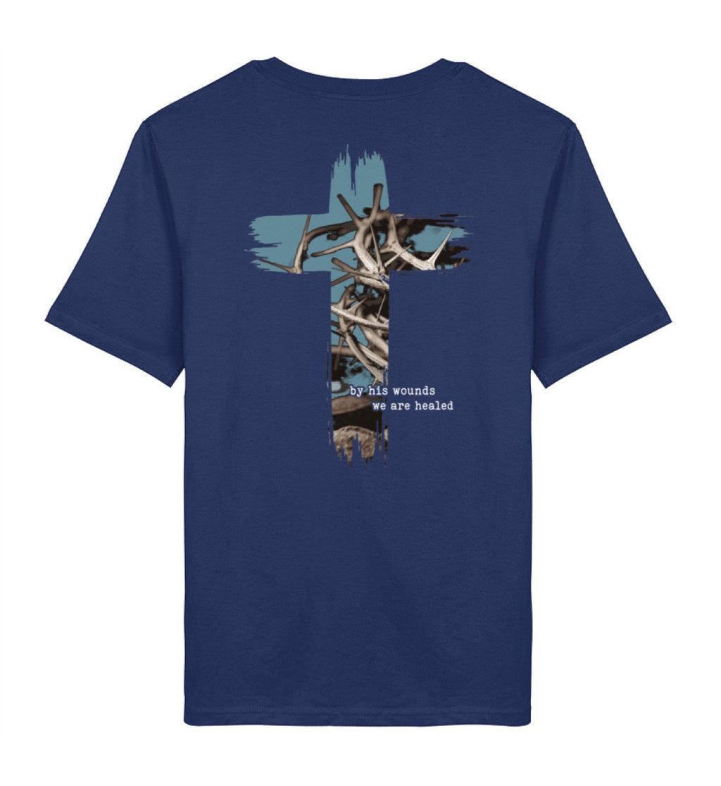 HEALED BY HIS WOUNDS STREETWEAR SHIRT BACKPRINT - Herren Premium Organic Shirt 2.0 ST/ST Creator T-Shirt 2.0 ST/ST Shirtee French Navy XS 