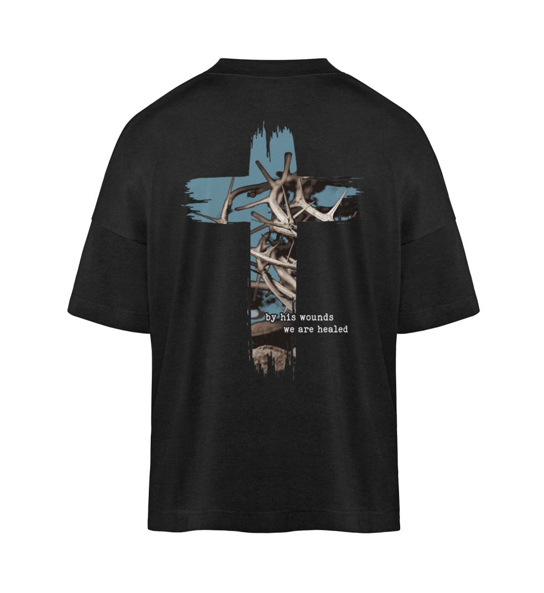 HEALED BY HIS WOUNDS STREETWEAR SHIRT BACKPRINT - Organic Oversized Shirt ST/ST Blaster Oversized Shirt ST/ST Shirtee Black XS 