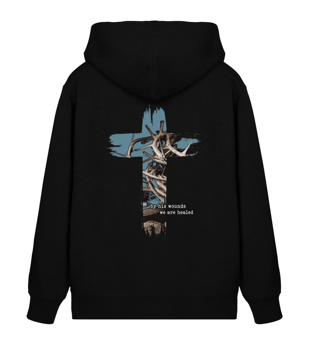 HEALED BY HIS WOUNDS STREETWEAR ZIPPER BACKPRINT - Unisex Organic Zipper 2.0 ST/ST Connector Zipper 2.0 ST/ST Shirtee Black XS 