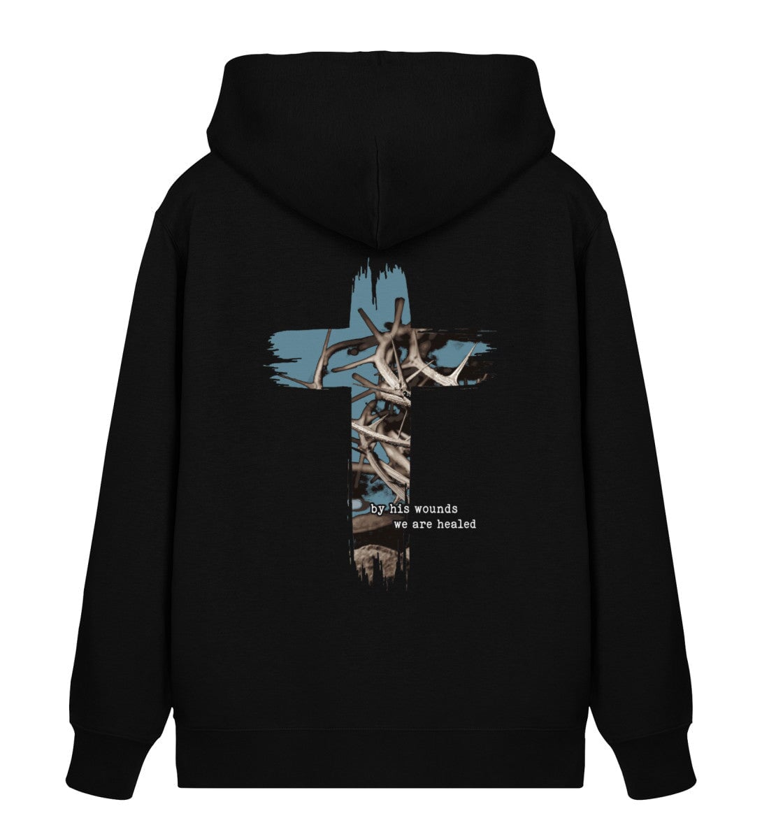 HEALED BY HIS WOUNDS STREETWEAR ZIPPER BACKPRINT - Unisex Organic Zipper 2.0 ST/ST Connector Zipper 2.0 ST/ST Shirtee Black XS 