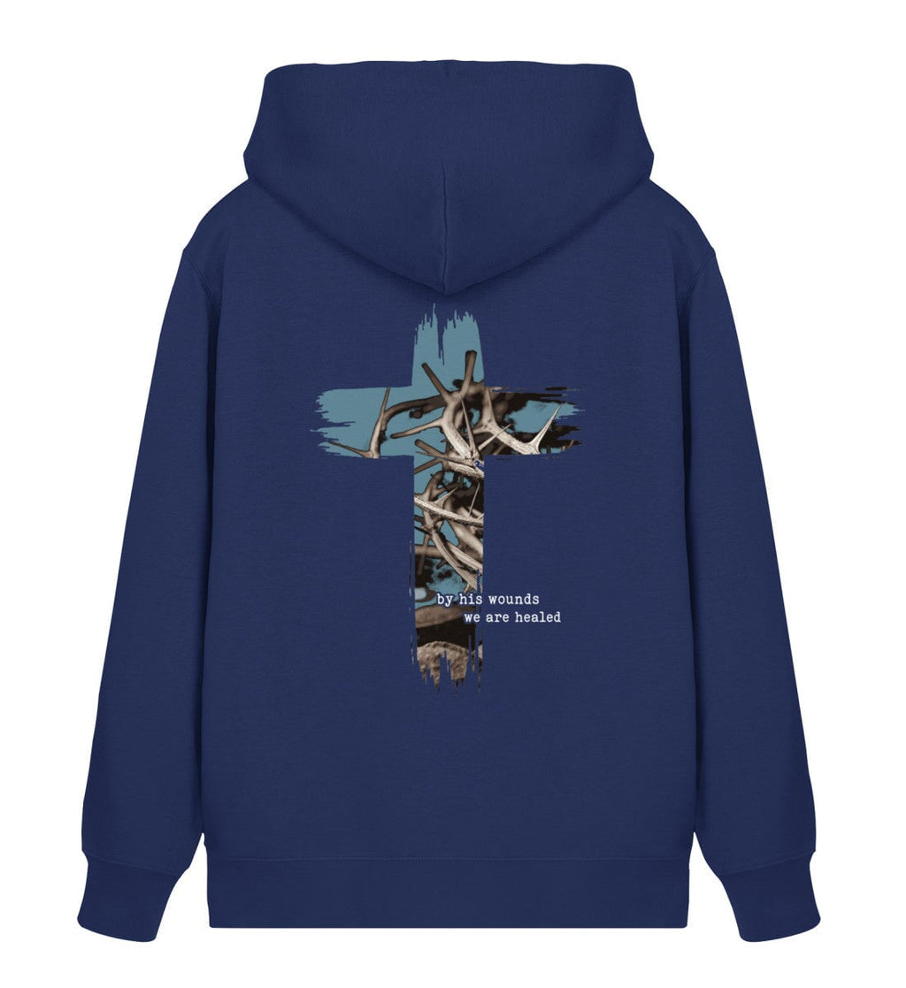 HEALED BY HIS WOUNDS STREETWEAR ZIPPER BACKPRINT - Unisex Organic Zipper 2.0 ST/ST Connector Zipper 2.0 ST/ST Shirtee French Navy XS 
