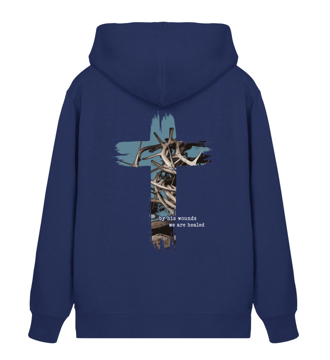 HEALED BY HIS WOUNDS STREETWEAR ZIPPER BACKPRINT - Unisex Organic Zipper 2.0 ST/ST Connector Zipper 2.0 ST/ST Shirtee French Navy XS 