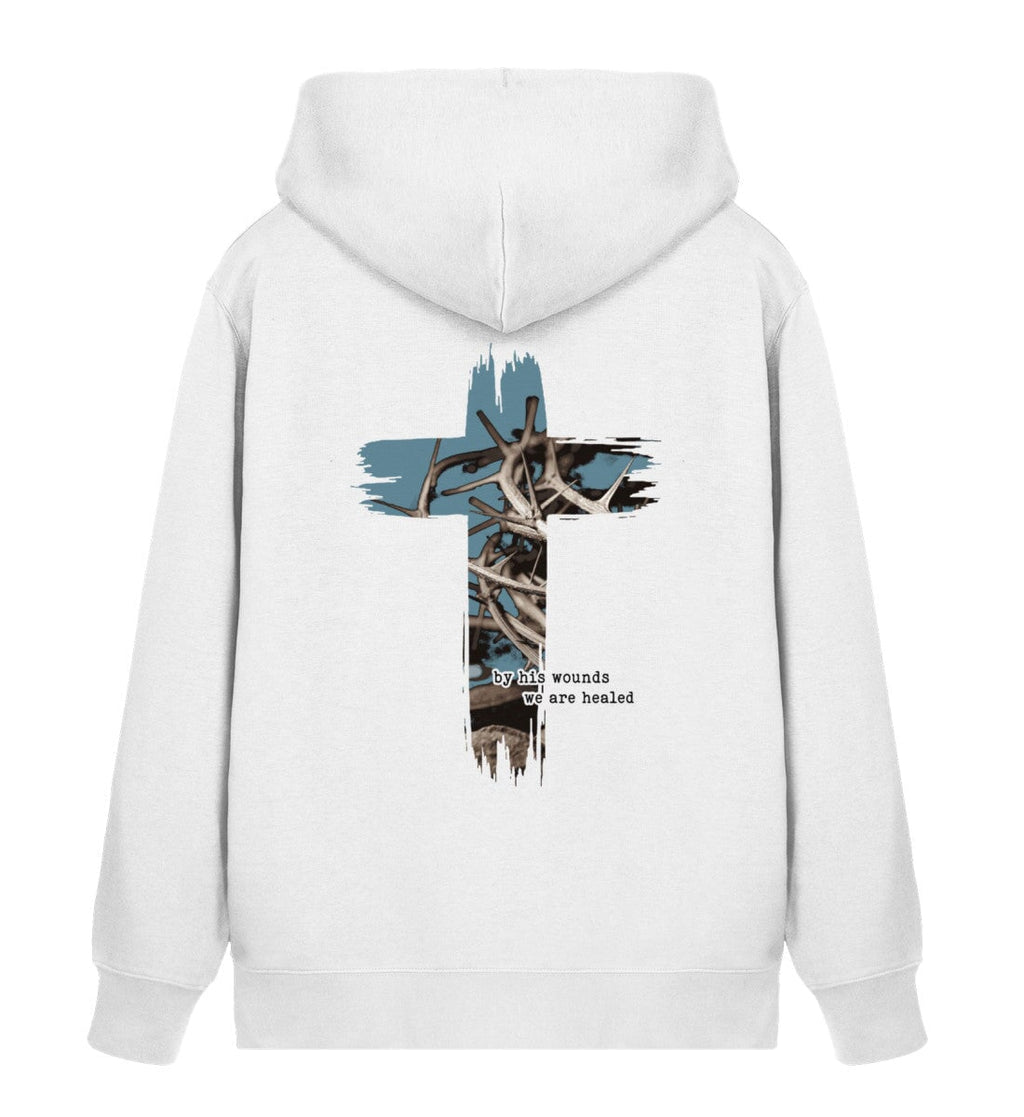 HEALED BY HIS WOUNDS STREETWEAR ZIPPER BACKPRINT - Unisex Organic Zipper 2.0 ST/ST Connector Zipper 2.0 ST/ST Shirtee White XS 