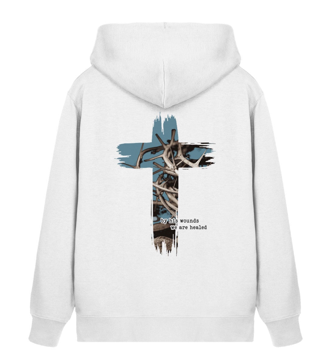 HEALED BY HIS WOUNDS STREETWEAR ZIPPER BACKPRINT - Unisex Organic Zipper 2.0 ST/ST Connector Zipper 2.0 ST/ST Shirtee White XS 