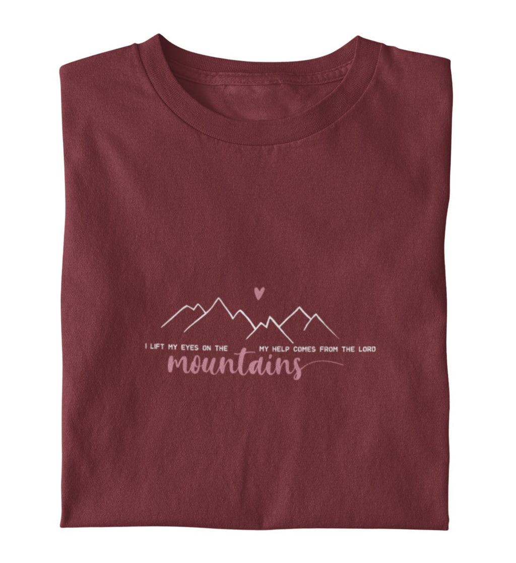 I LIFT MY EYES ON THE MOUNTAINS FRAUEN SHIRT Stella Muser Shirt ST/ST Shirtee Burgund XS 