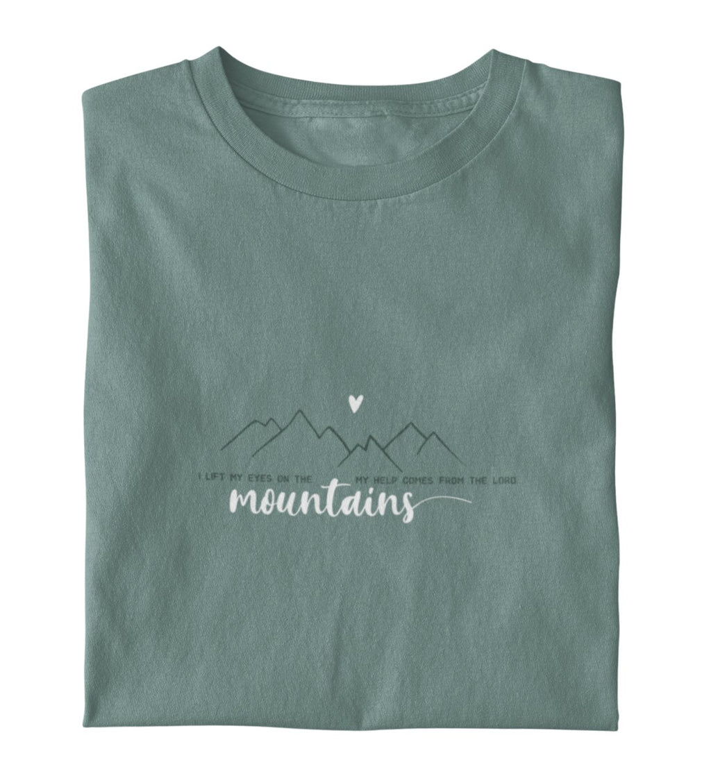 I LIFT MY EYES ON THE MOUNTAINS FRAUEN SHIRT Stella Muser Shirt ST/ST Shirtee Fjordgrün XS 