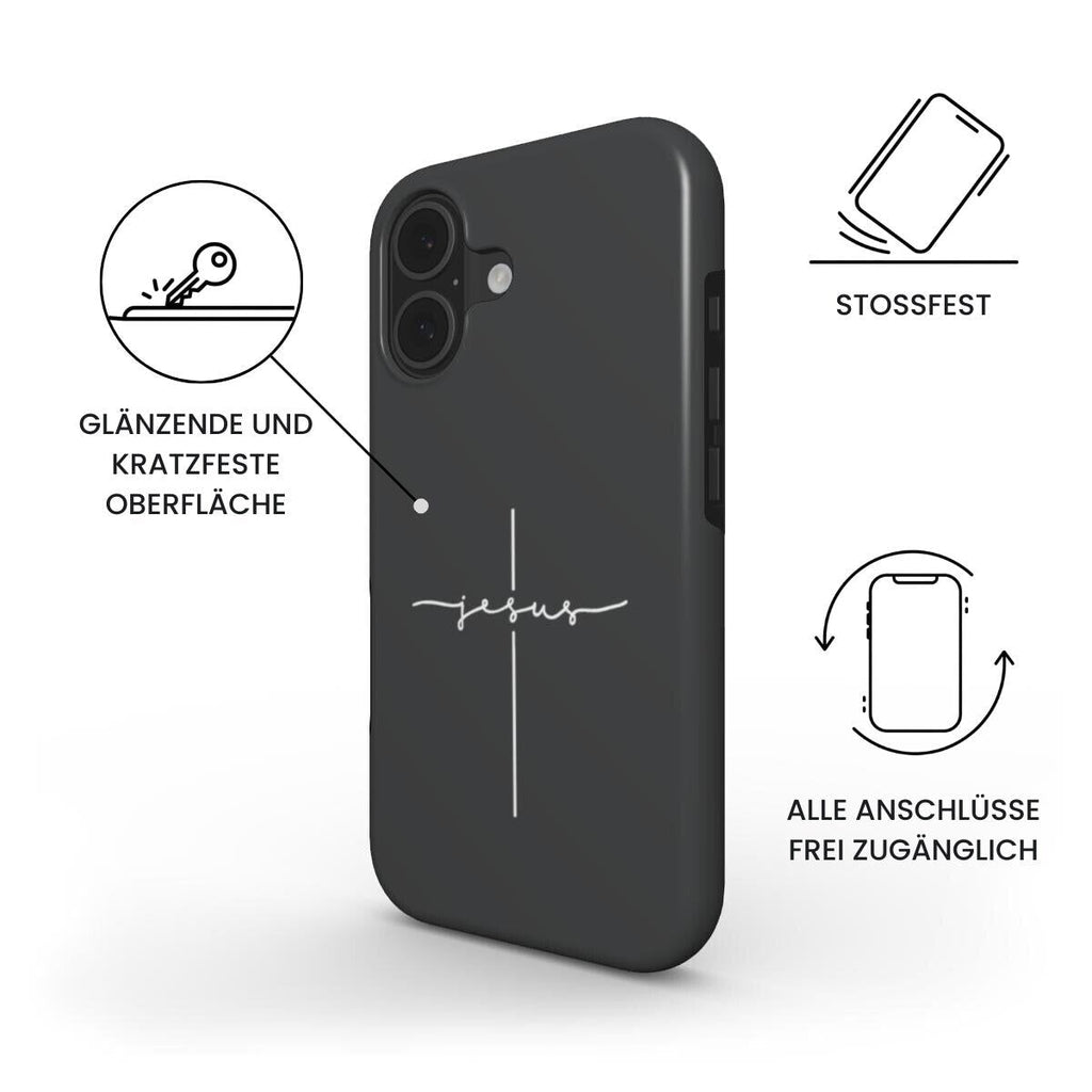 JESUS CROSS robuste Handyhülle in Anthrazit Tech Accessories Podbase 