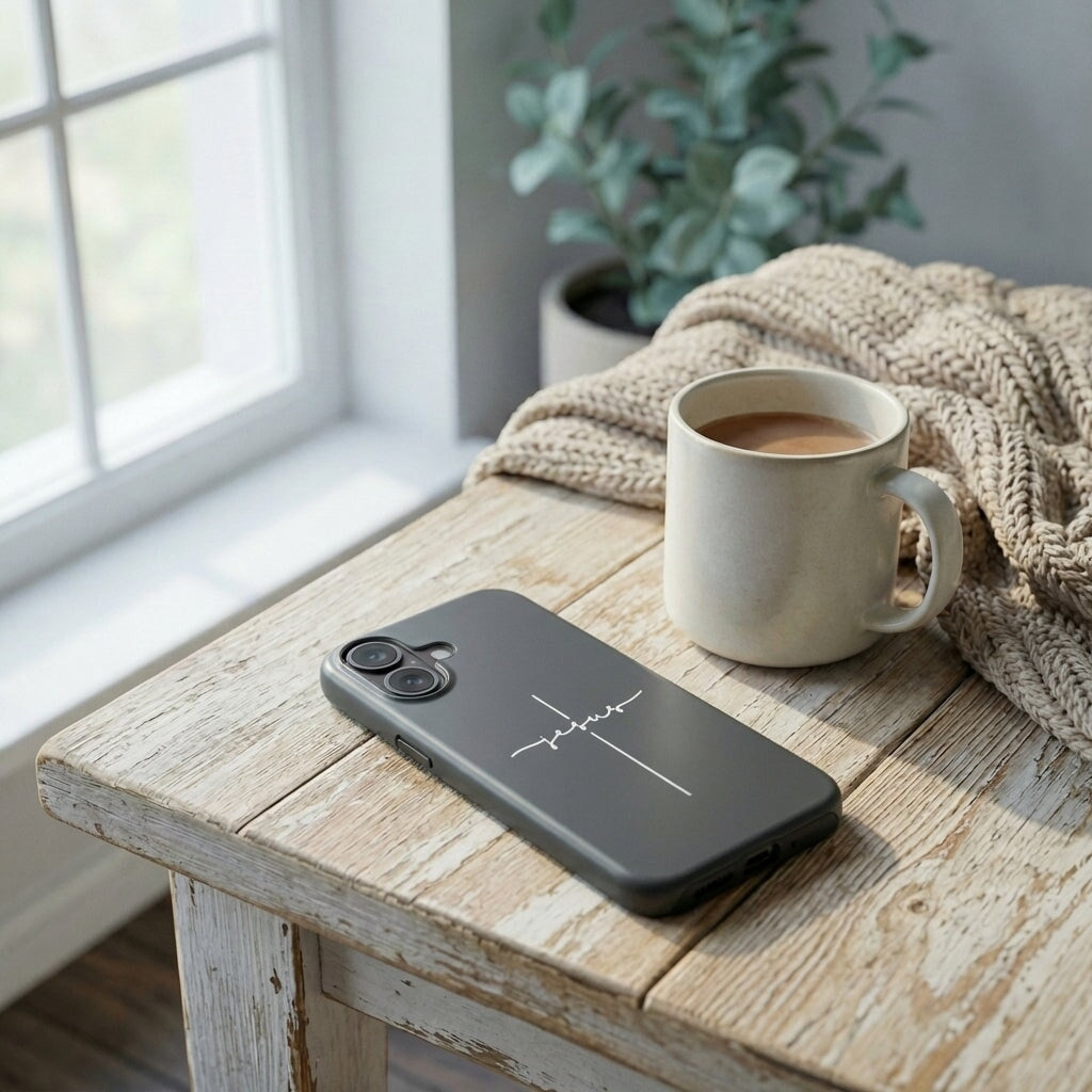 JESUS CROSS robuste Handyhülle in Anthrazit Tech Accessories Podbase 