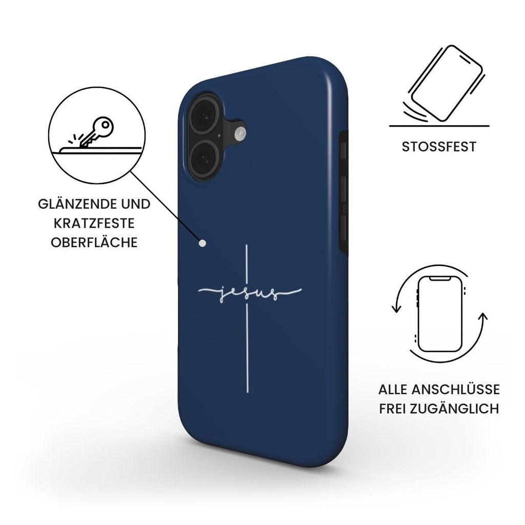 JESUS CROSS robuste Handyhülle in Dunkelblau Tech Accessories Podbase 