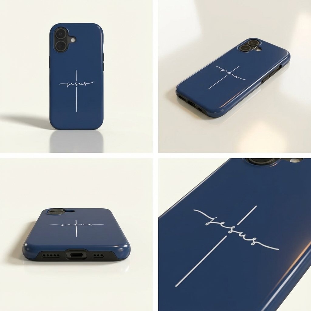 JESUS CROSS robuste Handyhülle in Dunkelblau Tech Accessories Podbase 