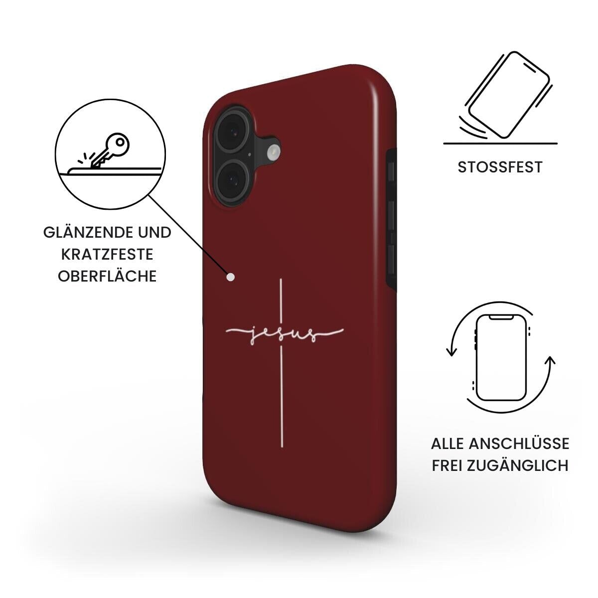 JESUS CROSS robuste Handyhülle in Dunkelrot Tech Accessories Podbase 