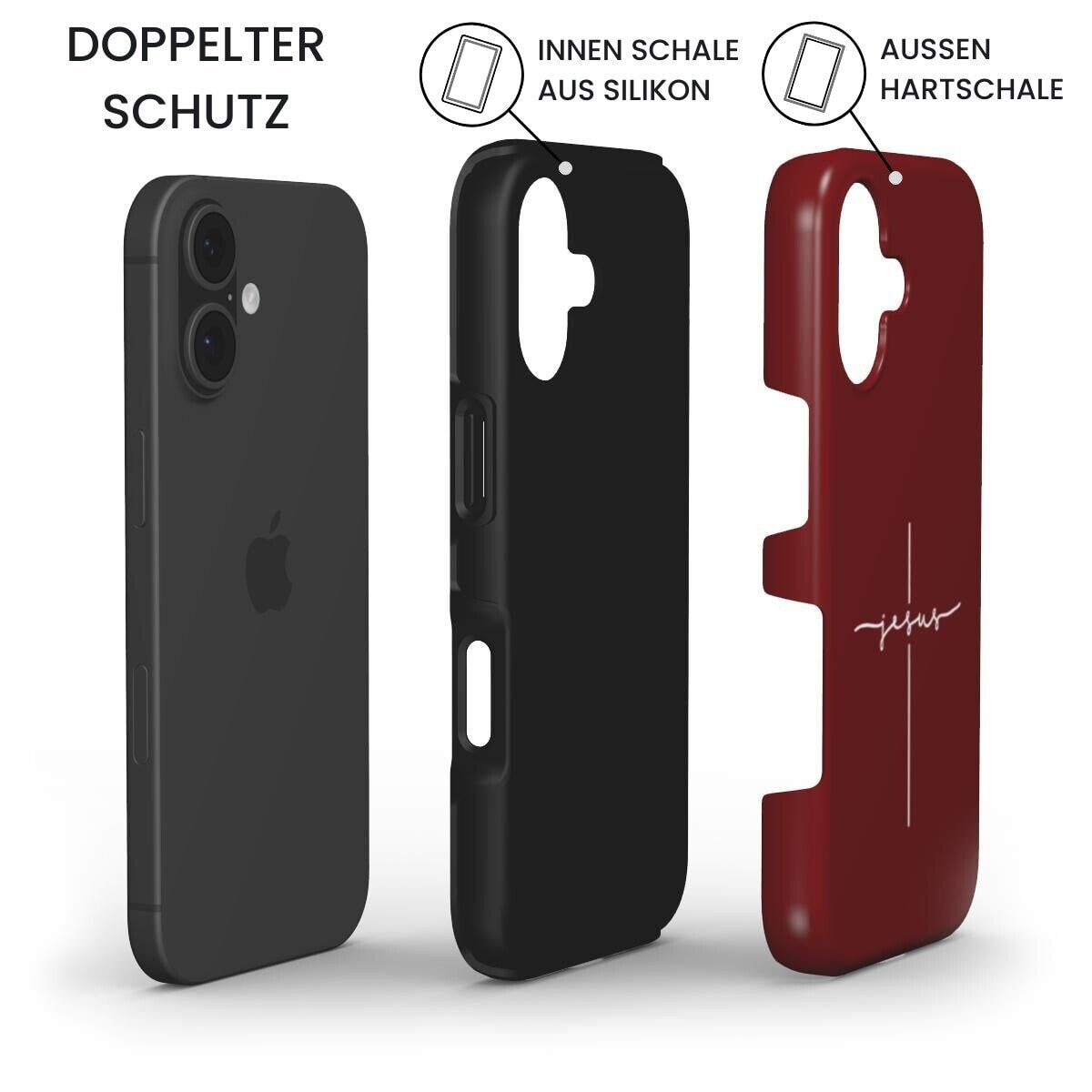 JESUS CROSS robuste Handyhülle in Dunkelrot Tech Accessories Podbase 