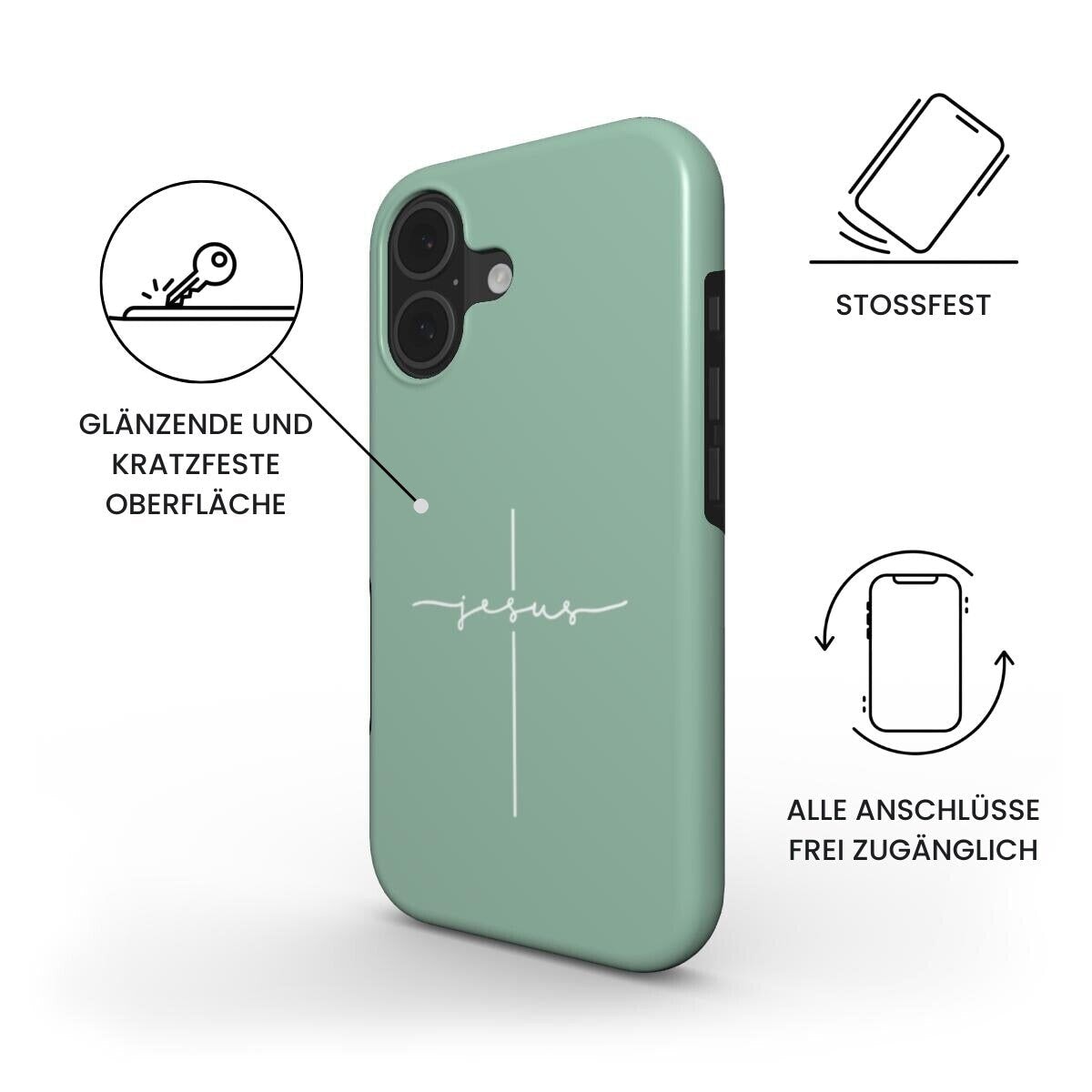 JESUS CROSS robuste Handyhülle in Eukalyptus Tech Accessories Podbase 