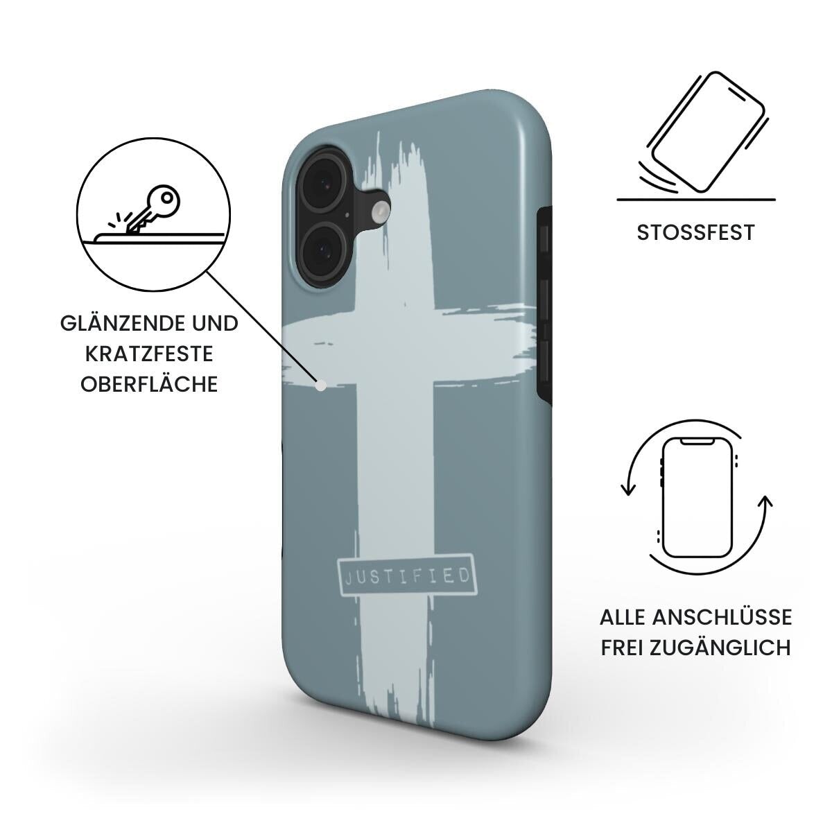 JUSTIFIED robuste Handyhülle in Blau Tech Accessories Podbase 