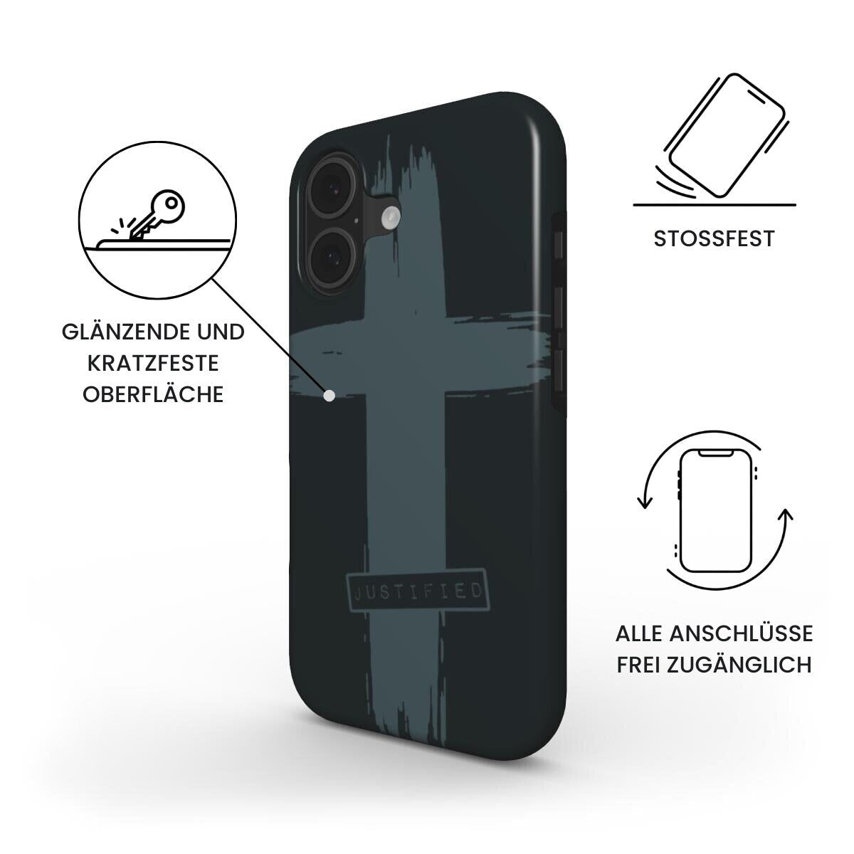 JUSTIFIED robuste Handyhülle in Schwarz Tech Accessories Podbase 